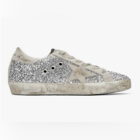 Authenticated Golden Goose Silver Glitter Super-Star Size 38 - Picture 1 of 11